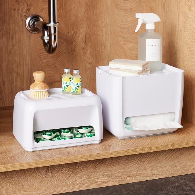YouCopia SinkSuite Bag & Pod Dispenser, Standing Garbage Bag and Dishwasher Pod Organizer with Removable Lids for Storage, Speckled White - Image 8