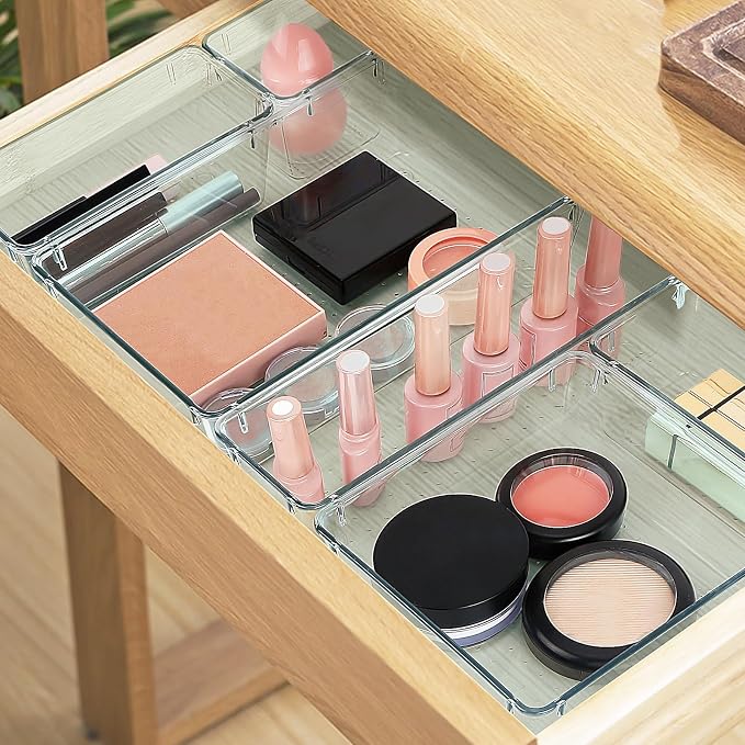 StorMiracle 23 PCS Drawer Organizer Set, 5 Varied Size Bathroom and kitchen Drawer cabinet organizer Trays, Clear Storage Bins for Makeup, Jewelry, Utensils and Gadgets - Image 5