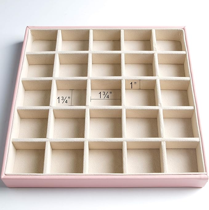 Frebeauty Earring Organizer Classic Jewelry Box 50 Slots Double Layer Jewelry Storage Case with 6 Necklace Hook and Bracelet Pocket(Pink) - Image 6