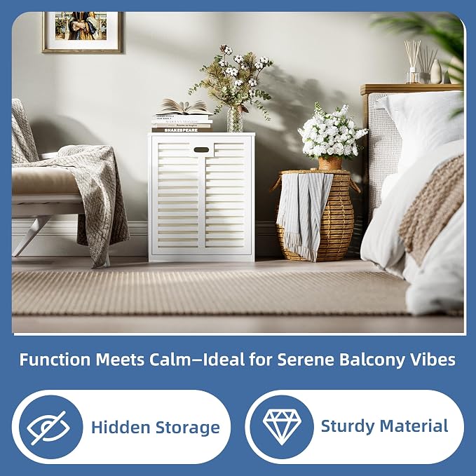 HITNET Tilt Out Laundry Hamper Cabinet, Bathroom Laundry Cabinet with 20 Gallon Clothes Basket, Space Saving Freestanding Bamboo Storage Organizer for Towels and Toys, White - Image 5