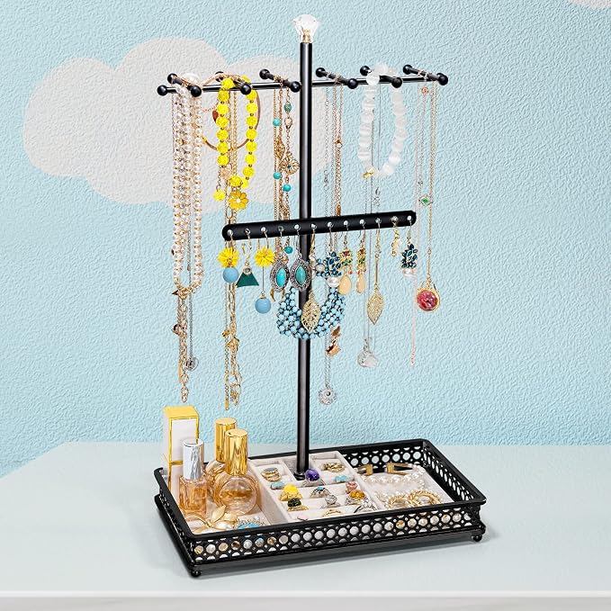 Meangood Jewelry Organizer Stand, 15.6" H Jewelry Tree Display Holder Stand for Bracelets Necklaces Earrings Rings, Gift for Women Girls (Black) - Image 6