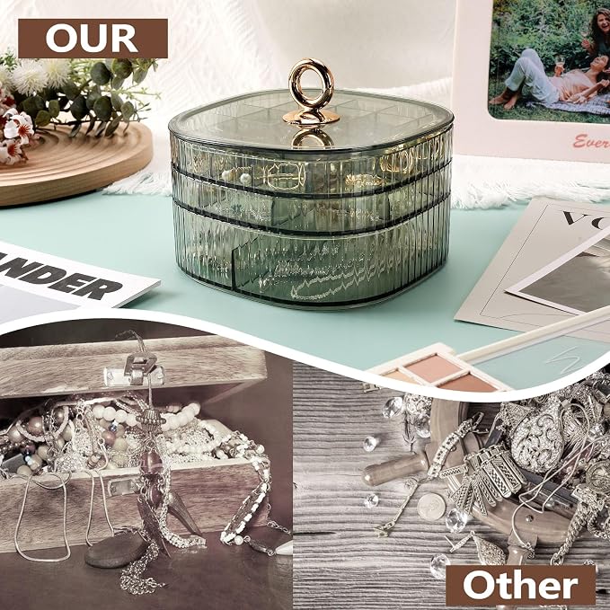 Sunkaioo Earring Organizer,Stackable 3-Layers Clear Jewelry Box with Lid,Stud Earring Organizer for Women Girls,Earring Box Display Holder for Earrings Ring Studs Bracelet Necklace Crafts(Light Green) - Image 6