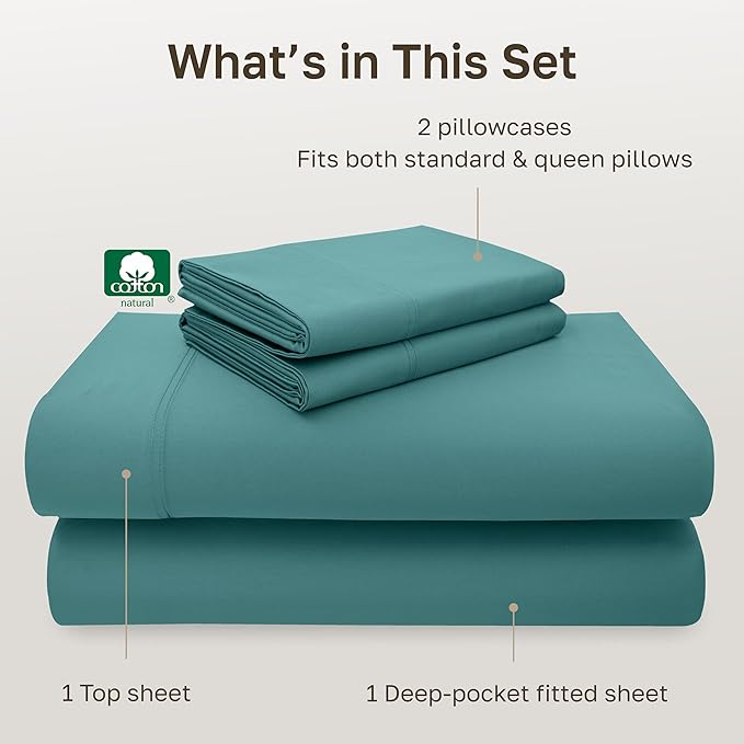 California Design Den 100% Cotton Sheets Full Size Set - Luxury 600 Thread Count Sateen Sheet Sets Full Size Bed with Deep Pockets - Teal Bed Sheets