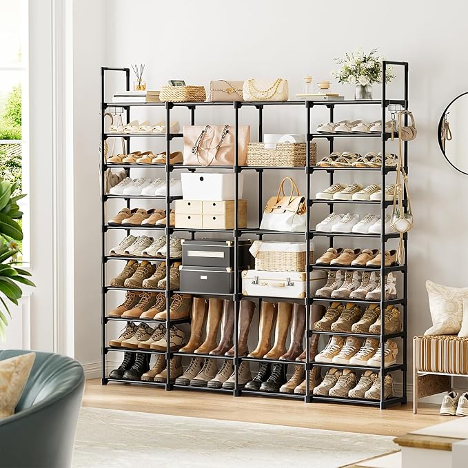 WOWLIVE 4 Row 10 Tiers Extra Large Shoe Rack Big Tall Metal Shoe Shelf, Heavy Duty Organizer for Closet Entryway, Boot Rack Storage Stackable Stand for Garage Black - Image 4