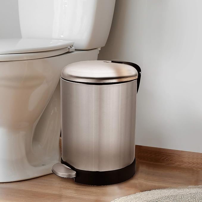 Glad Small Trash Can, 1.2 Gallon | Round Stainless Steel Garbage Bin with Soft Close Lid & Step Foot Pedal | Metal Waste Basket with Removable Inner Bucket, Stainless, 8 x 9.5 x 12 inches - Image 6