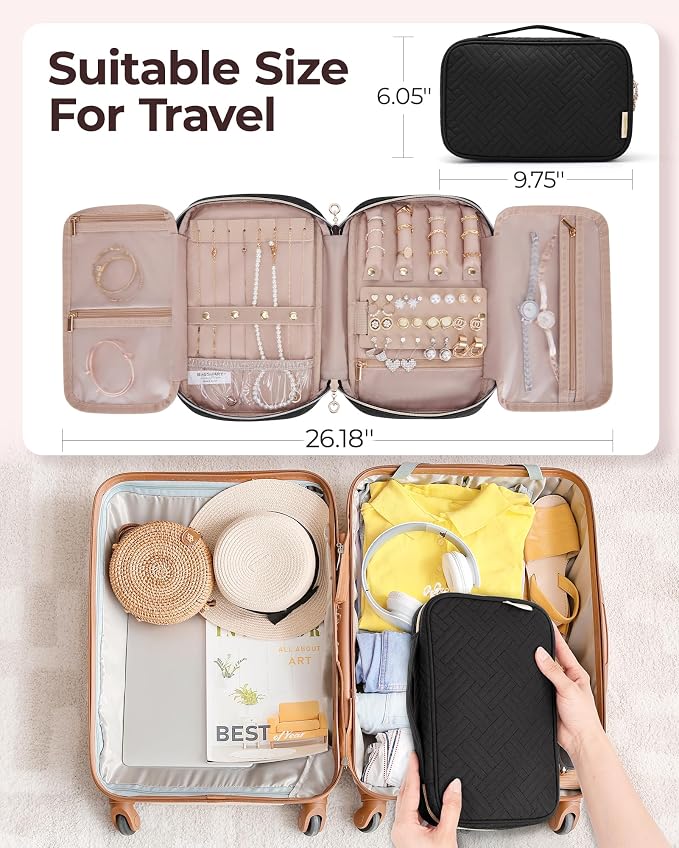 BAGSMART Jewelry Organizer Bag Travel Jewelry Storage Cases for Necklace, Earrings, Rings, Bracelet, Black - Image 5
