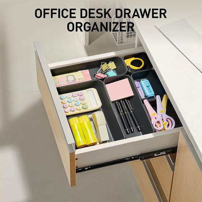 ISSEVE 8Pcs Nesting Silicone Drawer Organizer Trays, 4 Size Versatile Vanity Bathroom & Desk Drawer Organizer Set Storage Bins for Office,Kitchen,Nightstand,Black - Image 7