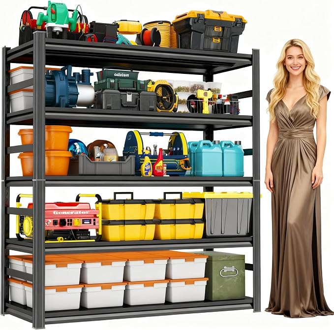 5-Tier Garage Shelving, 72''H*36''W*16''D Metal Storage Shelf ，2-in-1 Adjustable 3020 lbs Heavy Duty Unit Shelves, Upgraded Reinforced Double-Layer Columns for Basement Kitchen Pantry Rack by Beaunatixx