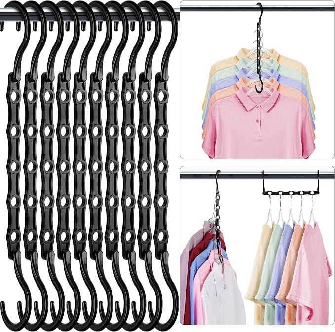 HOUSE DAY Closet Organizers and Storage 12 Pack, College Dorm Room Essentials, Multifunctional Organizer Magic Space Saving Hangers with 5 Holes, Storage Organization for Wardrobe Closet by HOUSEDAY