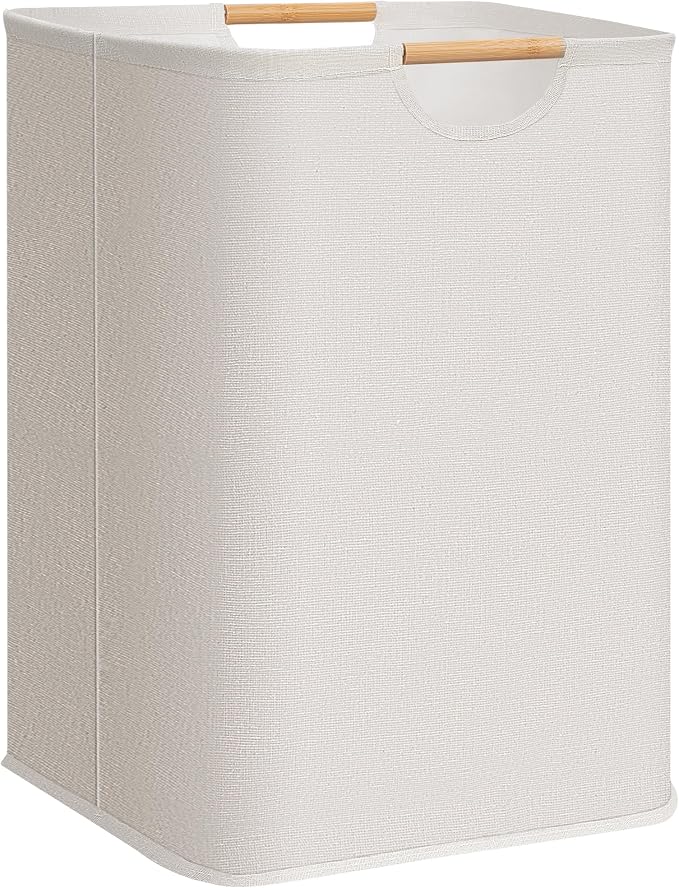 STORAGE MANIAC 1-Pack Large Laundry Hamper, 100L (26.4 Gal) Collapsible Laundry Basket with Bamboo Handles, Freestanding Waterproof Clothes Hamper for Laundry Room, Bedroom, Dorm, Towels, Toys, White by STORAGEMANIAC
