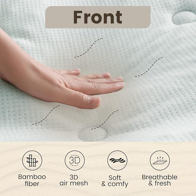 QUIETSEA Reversible Short Queen Mattress Topper Egg Crate Memory Foam Mattress Topper, Bamboo Viscose Mattress Pad Short Queen, Noiseless Waterproof Mattress Cover with Deep Pocket up to 21", 60"x75"