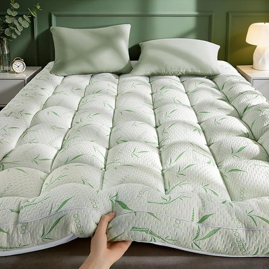 Mattress Topper Viscose Made from Bamboo Pillow Top Mattress Topper,1200 GSM Cooling Mattress Pad,2In Extra Thick Pillow Top for Back Pain with 6"-18" Deep Pocket(Queen,60"x80")