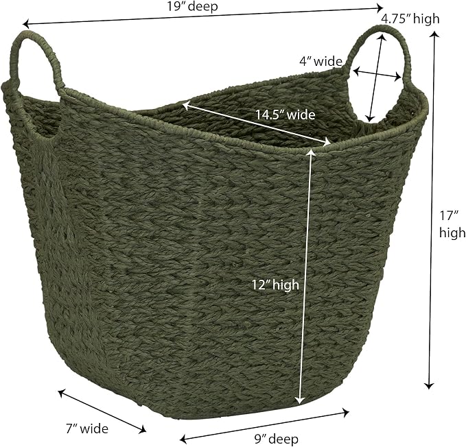 Household Essentials Natural Woven Wicker Storage Basket with Handles - Image 2