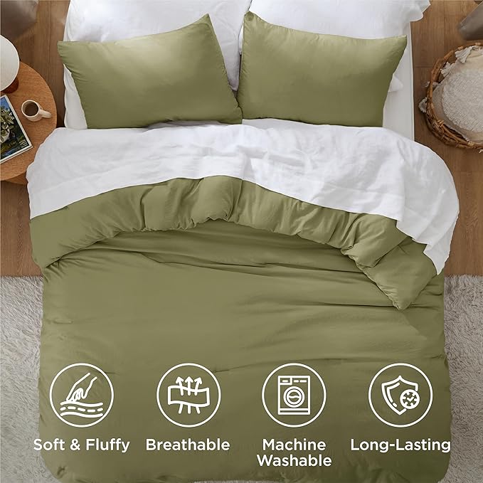Bedsure King Comforter Set, Olive Green Soft Prewashed Bedding for All Seasons, 3 Pieces GentleSoft™ Bed Set, 1 Lightweight Comforter (104"x90") and 2 Pillowcases (20"x36")