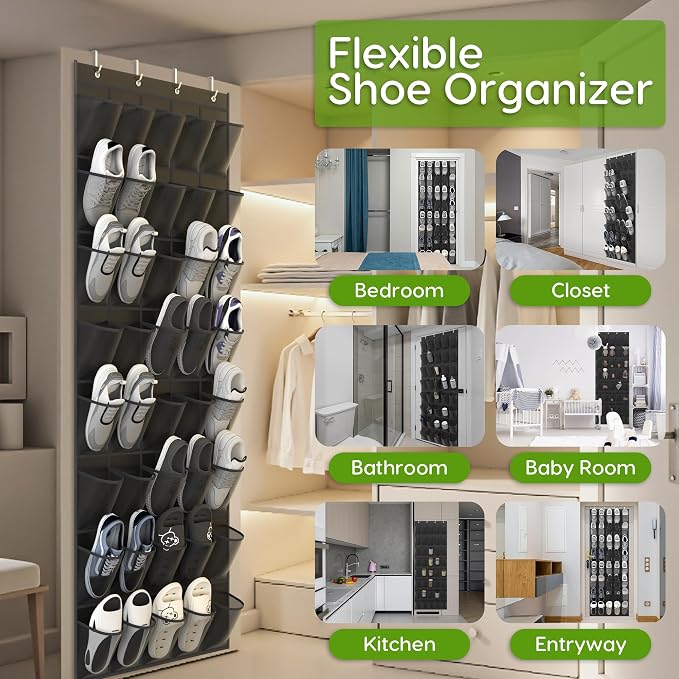 Unjumbly Over the Door Shoe Organizer with 40 Large Breathable Mesh Pockets, Space Saving Shoe Holder, Hanging Shoe Rack for Entryway Bedroom Closet Storage (Black, 80 Pockets) - Image 3