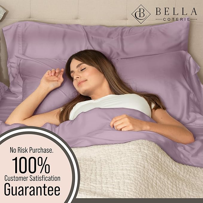 Bella Coterie 6 Piece Luxury Bamboo Viscose Split Top King Size Sheet Set | 34" Split for Adjustable Beds | 100% Organically Grown| Cooling | 18” Deep Pocket | 4 Pillowcases [Lilac]