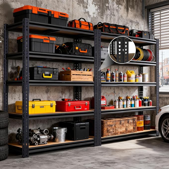 Garage Shelving, 2400 LBS Metal Storage Shelves, 12" x 28'' x 60'' Heavy Duty Shelf, Adjustable Shelving Rack, Standing Shelf Units, Shelves for Garage Storage - Image 8