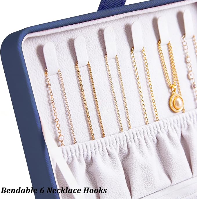 QBestry All-in-One Travel Jewelry Organizer for Women Navy | Small Jewelry Box with 68 Earring Holes | Compact Portable Jewelry Case for Earrings, Rings, Necklaces | Perfect Gifts for Mom Wife Girls - Image 3