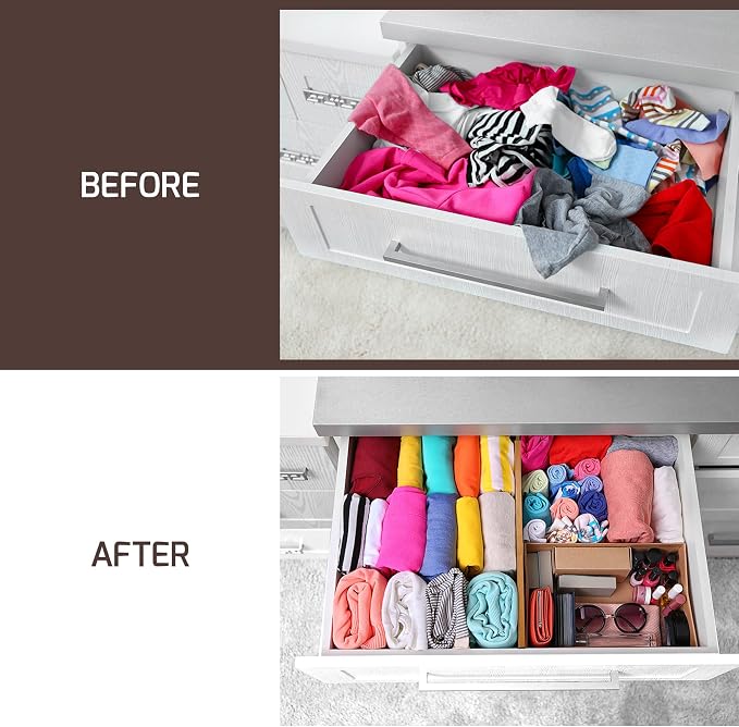 6-Pack Drawer Dividers - 6 Inches High, Adjustable 11 to 17 Inches Bamboo Drawer Organizers, Large Deep Expandable Separators for Clothes, Dresser, Bedroom, Bathroom, Baby , Office, Kitchen Utensils - Image 3