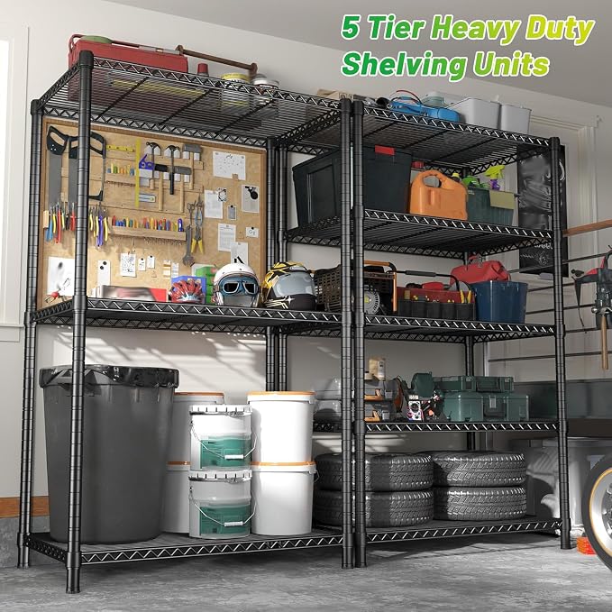 REIBII 72''H Metal shelving 5 Tire Storage Shelves for Garage Shelving Adjustable Wire Shelving Rack Heavy Duty Shelving Unit for Kitchen, Pantry, Laundry Room, Garage, Commercial, 72''H X36''W X14''D - Image 6