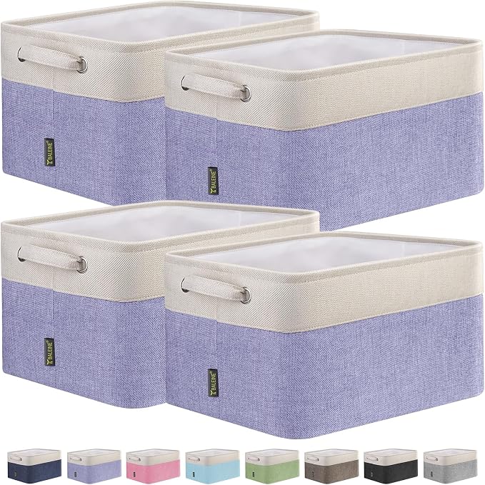 BALEINE 4 Pack Fabric Closet Storage Bins for Shelves, Linen Closet Organizers and Storage, Decorative Baskets for Organizing, Shelf, Clothes, Home, Office (Lavender, 12"x8"x8") by BALEINE
