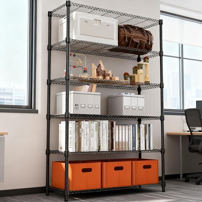 M MZG 2100LBS 47.2" W 6 Tiers Shelf Storage Shelves Metal Shelving Unit Heavy Duty Garage Shelving Adjustable Wire Shelves for Pantry,Kitchen,Garage,Basement,Black 17.7" D x 47.2" W x 82.4" H - Image 7