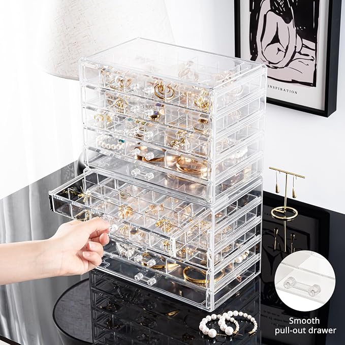ProCase Acrylic Earrings Holder Organizer Box, Large Clear Earring Jewelry Storage Transparent Stackable Drawers Jewelry Display for Earring Ring Bracelet -Clear, 10 Layers - Image 7