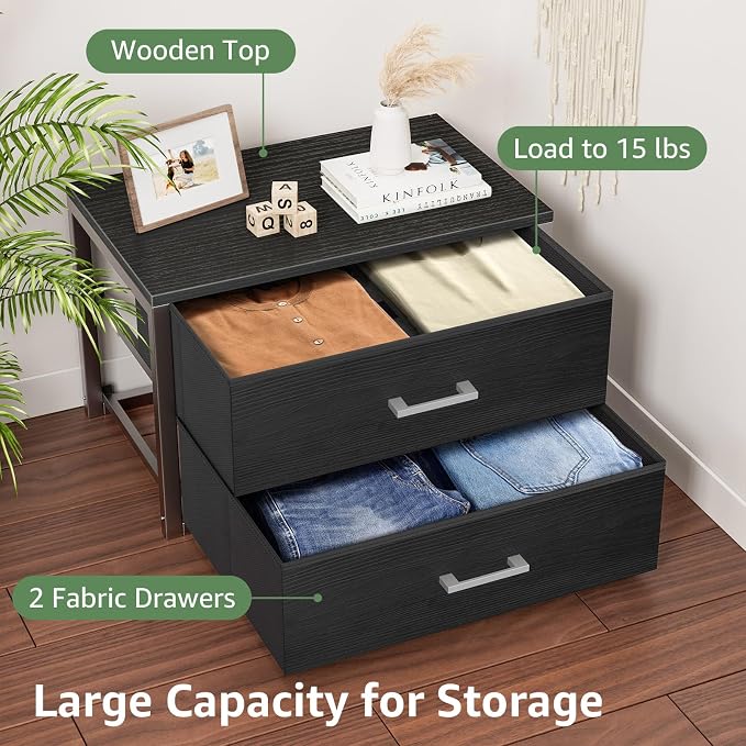 BOLUO Stackable Storage Drawers Closet Organizers and Storage Fabric 2 Drawer Dresser for Bedroom Set of 2 Black Modern - Image 6