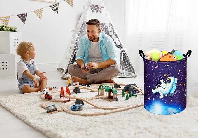 Collapsible Kids Laundry Basket Clothes Hamper, Foldable Storage Organizer Bin, Toy Clothes Storage with Handles for Boys Girls Bedroom, Room Decor Astronaut - Image 7