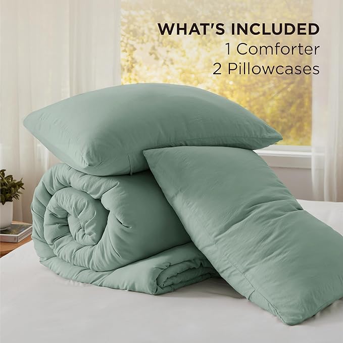 Bedsure Super King Comforter Set, Sage Green Soft Prewashed Bedding for All Seasons, 3 Pieces GentleSoft™ Bed Set, 1 Lightweight Comforter (120"x120") and 2 Pillowcases (20"x36")