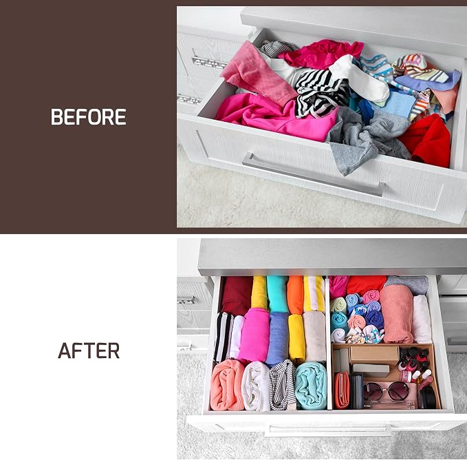 6-Pack Drawer Dividers 4 Inch High, 11”-17" Adjustable Bamboo Organizers Large Expandable Drawer Separators for Cloths, Dresser, Bedroom, Bathroom, Baby Drawer, Office & Kitchen Utensils (White) - Image 8