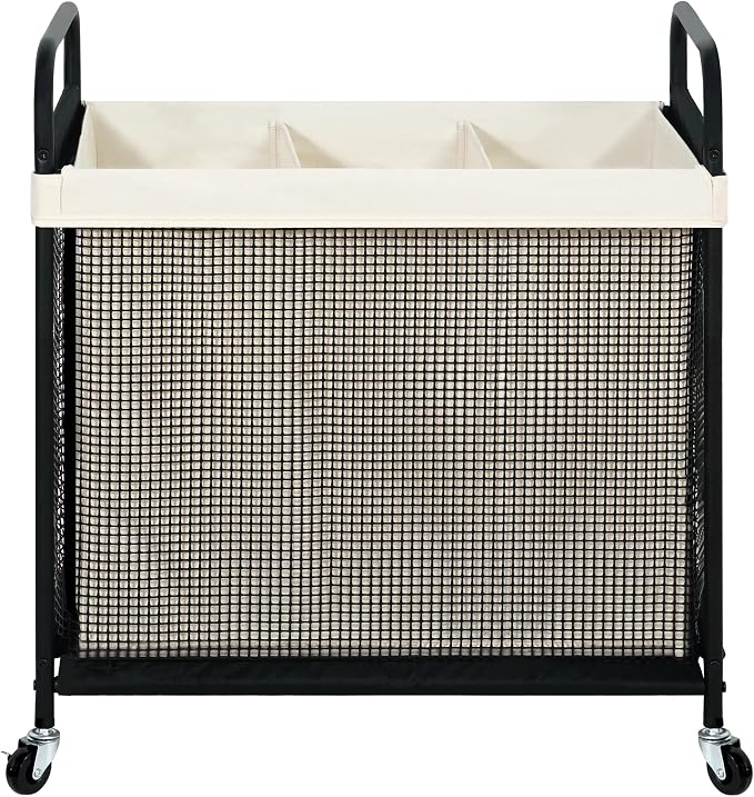 STO STO Laundry Hamper 3 Section, 120L Rolling Laundry Sorter Cart with Removable and Washable Liner Bag, Clothes Hamper with Wheels and Metal Handle for Laundry Room and Bedroom by STOSTO