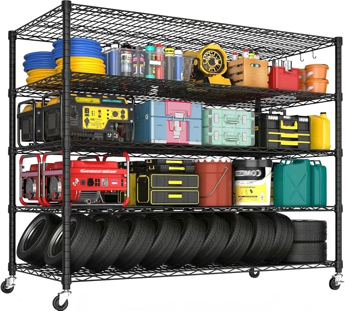 PrimeZone 5 Tier 80.7"H x 55.5"W x 24"D Wire Shelving with Wheels 3000lbs NSF Certified Storage Shelves Heavy Duty Metal Shelf Adjustable Rolling Rack Commercial Garage Restaurant Warehouse Kitchen by PrimeZone