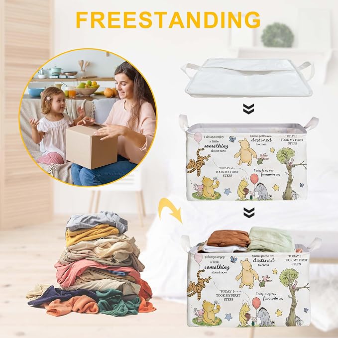 Winnie Storage Basket, The Pooh Nursery Baby Stuff, Winnie Nursery Storage Baske Storage Basket With A Waterproof PE Coating, Foldable Large Canvas Laundry Hamper Suitable For Bathroom and Bedroom - Image 4