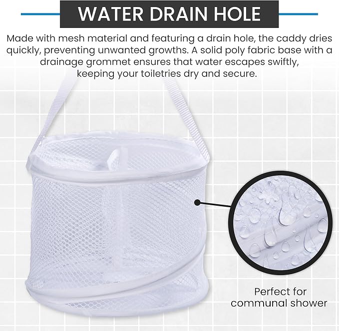 Handy Laundry Portable Shower Caddy – Collapsible Mesh Organizer with Handle, Quick Dry Drainage, Large Compartments for Dorm, Gym, Travel, College Essentials, White - Image 5