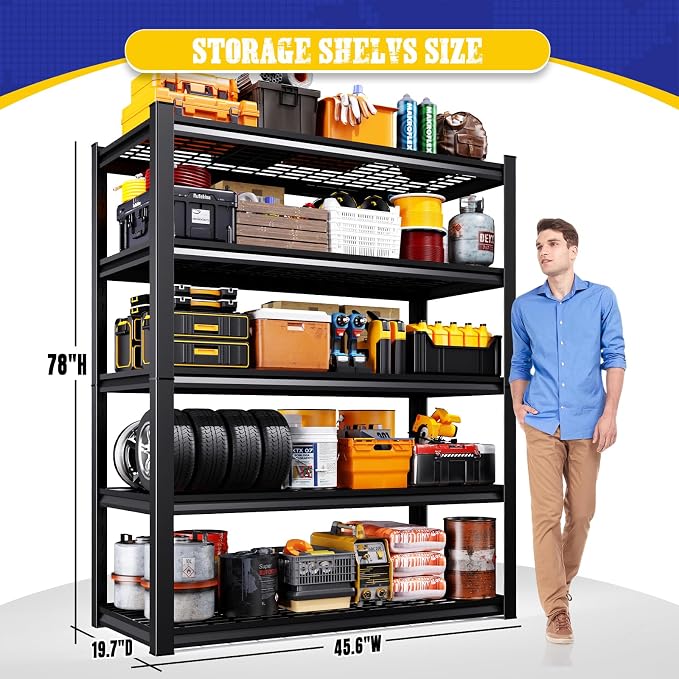 Set of 2 Garage Shelving Heavy Duty Storage Shelves, Adjustable Metal Shelving Unit, Utility Garage Organizer Shelf for Basement, Pantry, Warehouse, Supermarket, 45.6" W x 19.7" D x 78" H - Image 3