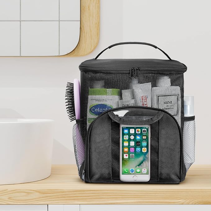 Attmu Mesh Shower Caddy Portable Dorm Tote Bag, Quick Dry Hanging Toiletry Bag, Large Capacity Shower Bag for College Dorm Room Essentials for Boys and Girls for Bath Camping (Black) - Image 7