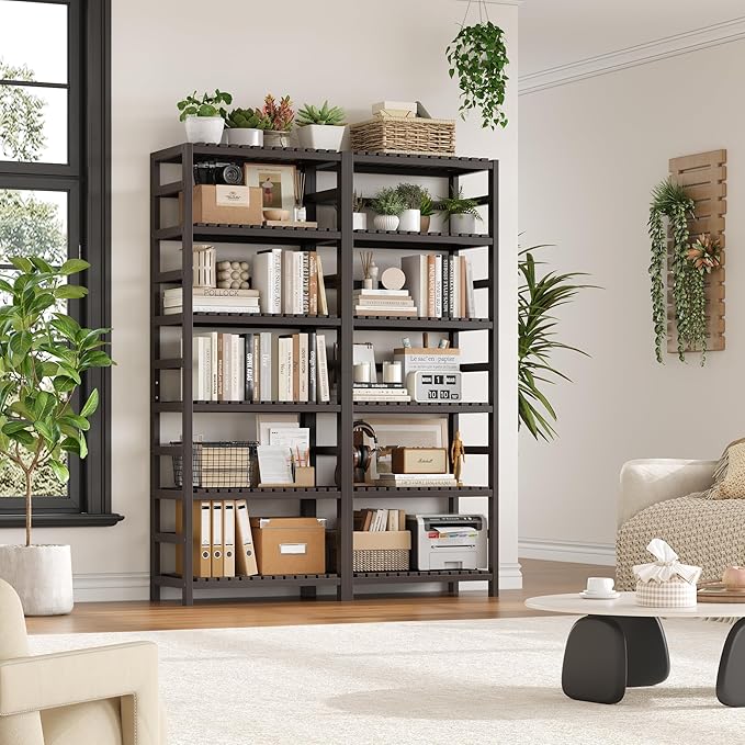 FOTOSOK 6-Tier Bamboo Shelf, Bamboo Bookcase with Adjustable Shelves, Free Standing Storage Shelf Unit, Plant Flower Stand for Kitchen, Bathroom, Home Office, Vintage - Image 2