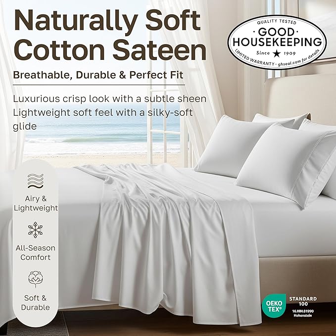 California Design Den Queen Sheet Set - Natural 100% Cotton Bed Sheets Queen Size Bed Set with Deep Pockets, Soft Sateen Weave, Breathable and Durable Bedding (Sage Green - Dark)