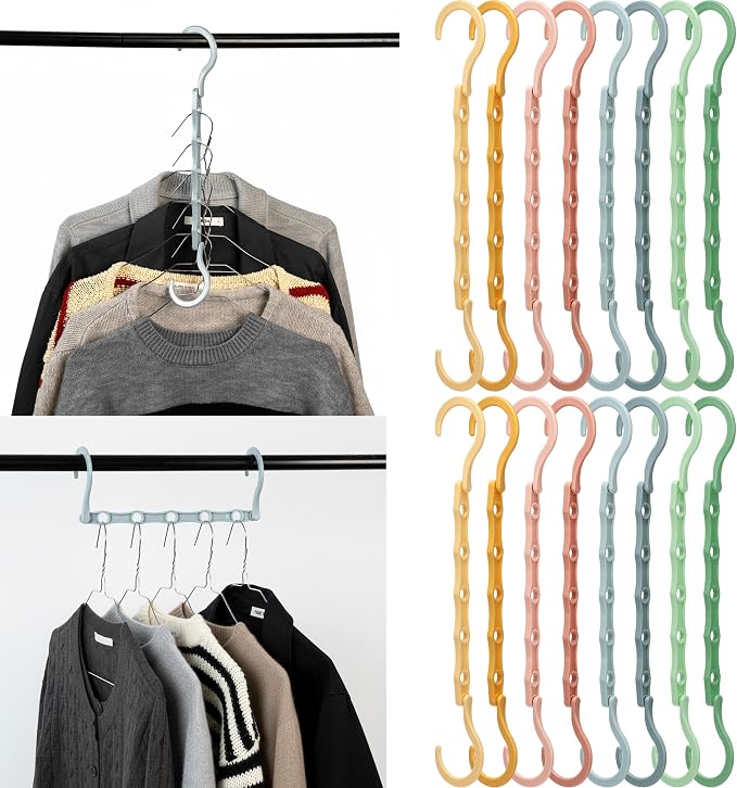 Mr. Pen- Space Saving Hangers for Clothes, 16 pcs, Pastel Colors, Plastic Multi Clothes Hangers Space Saving, 5 Slots, 360° Rotating Hooks by MrPen