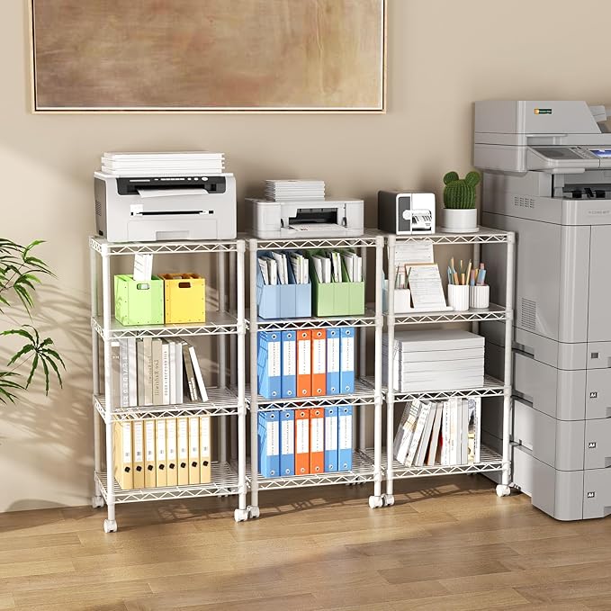 SINGAYE 4 Small Shelves Storage Shelf Wire Shelving Unit Metal Shelf Adjustable Organizers Storage Shelving with Wheels for Bathroom Laundry Room Kitchen Pantry11.5”D x 17.5”W x 30.5”H White - Image 2