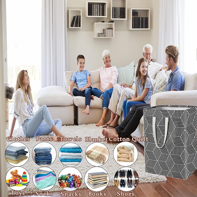 Waterproof Laundry Hamper Collapsible Laundry Basket Leather Handle Laundry Bag Large Clothes Storage Toy Organization for Bathroom Bedroom Laundryroom College Dorms (Heilingxing-001) - Image 5