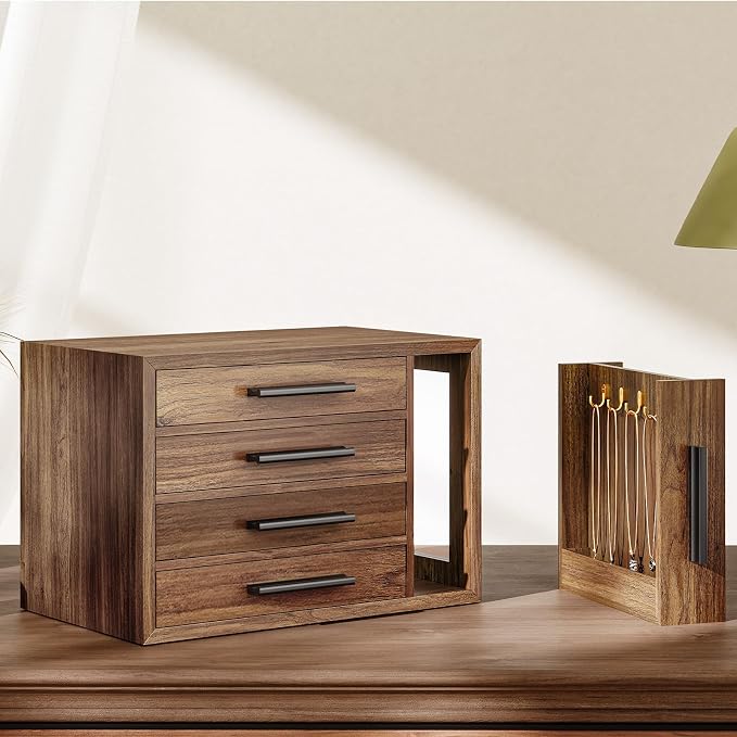 HOOBRO Jewelry Box for Women, Wooden Jewelry Organizer with Transparent Window, 4-Layer Jewelry Organizer Box, Jewelry Holder Organizer for Earrings, Necklaces, Rings, Walnut and Black BH09JB04 - Image 4