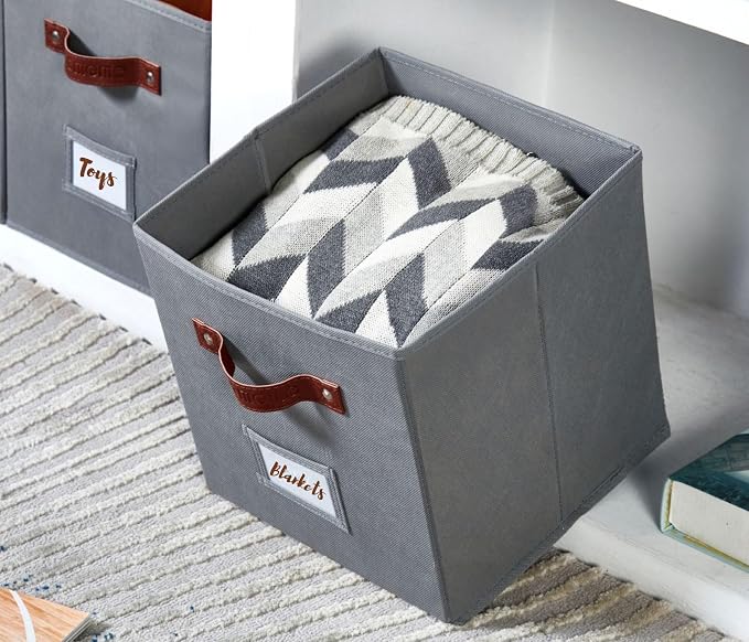 DECOMOMO Storage Cubes, 13x13x13 Storage Cube Bins with Labels, Fabric Organizer Bins (13" / 6pcs, Grey) - Image 8