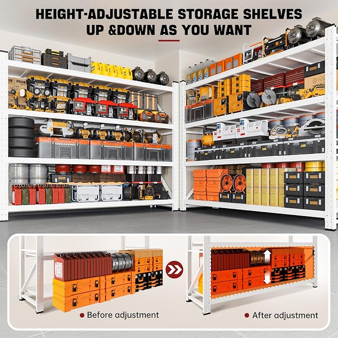 RAVIGIN 7000LBS Storage Shelves,79" W Garage Shelving Heavy Duty Metal Adjustable Garage Shelves, Shelving Units Industrial Shelving for Warehouse,79" W x 24" D x 79" H,White - Image 5