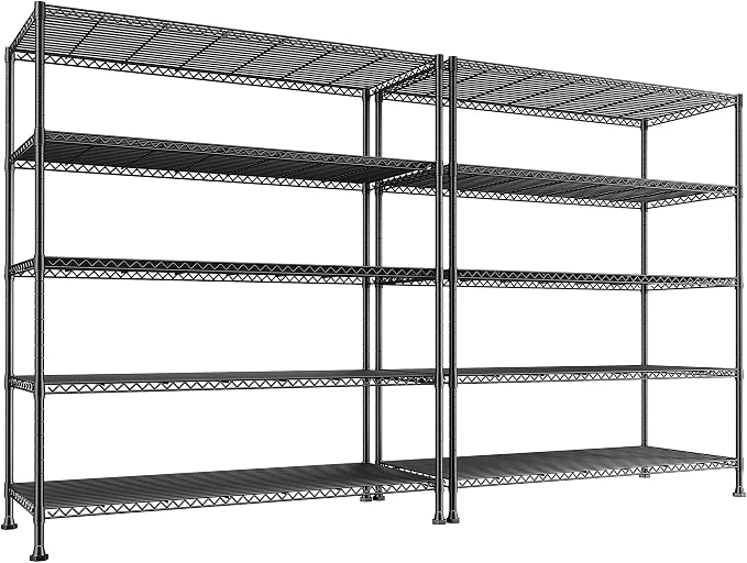 REIBII 45.5''W Storage Shelves Wire Shelving, 5 Tier Pantry Shelves for Storage Rack, Adjustable Metal Shelving for Pantry Kitchen Steel Shelving, 45.5" W x 71" H x 17.7" D, 2 Pack by REIBII