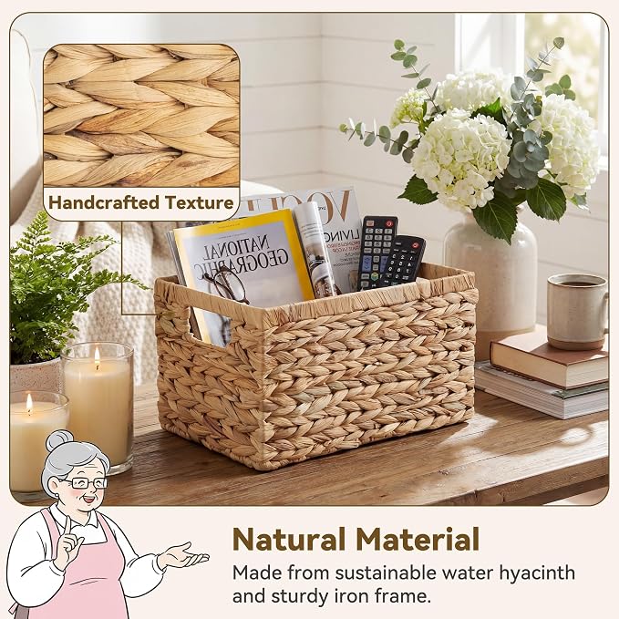 GRANNY SAYS Wicker Storage Baskets for Shelves, Wicker Baskets for Organizing, Water Hyacinth Woven Basket for Storage, Rectangle Basket for Pantry, Laundry, 2-Pack - Image 3