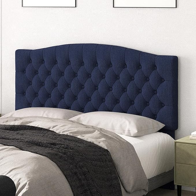 Befurtori Queen Headboard Only, Upholstered Headboard for Adjustable Bed Linen Tufted Queen/Full Size Wall Mounted Head Board with Solid Wood Legs Head Board, Navy Blue