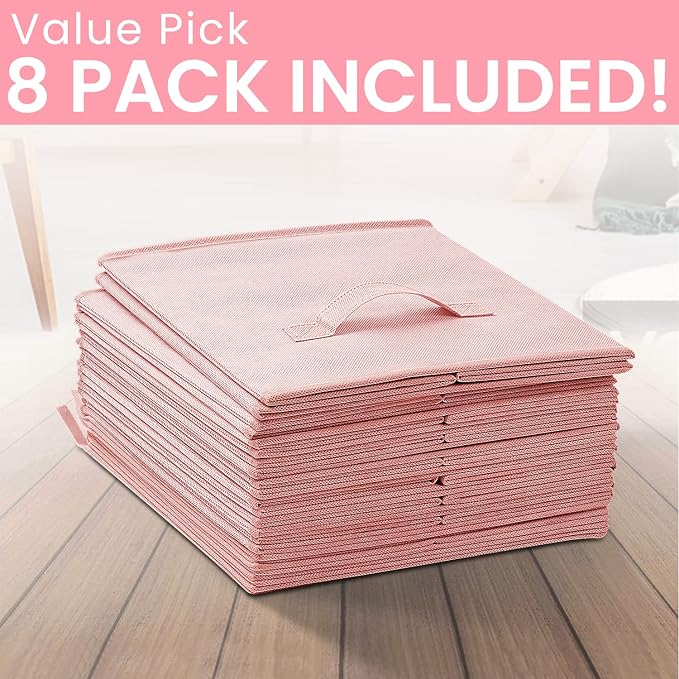 Criusia Storage Cubes - 11 Inch Heavy Duty Fabric Storage Bins for Shelves Closet, Cube Organizer - 8 Pack Collapsible Cube Storage Bins Baskets for Organizing Clothes Blankets Toys (Pink) - Image 8