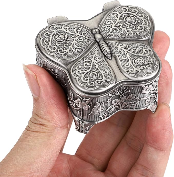 Hipiwe Vintage Metal Jewelry Trinket Box - Butterfly Shape Jewelry Organizer Treasure Chest Ring Holder, Earrings Necklace Storage Box Keepsake Box for Women - Image 2